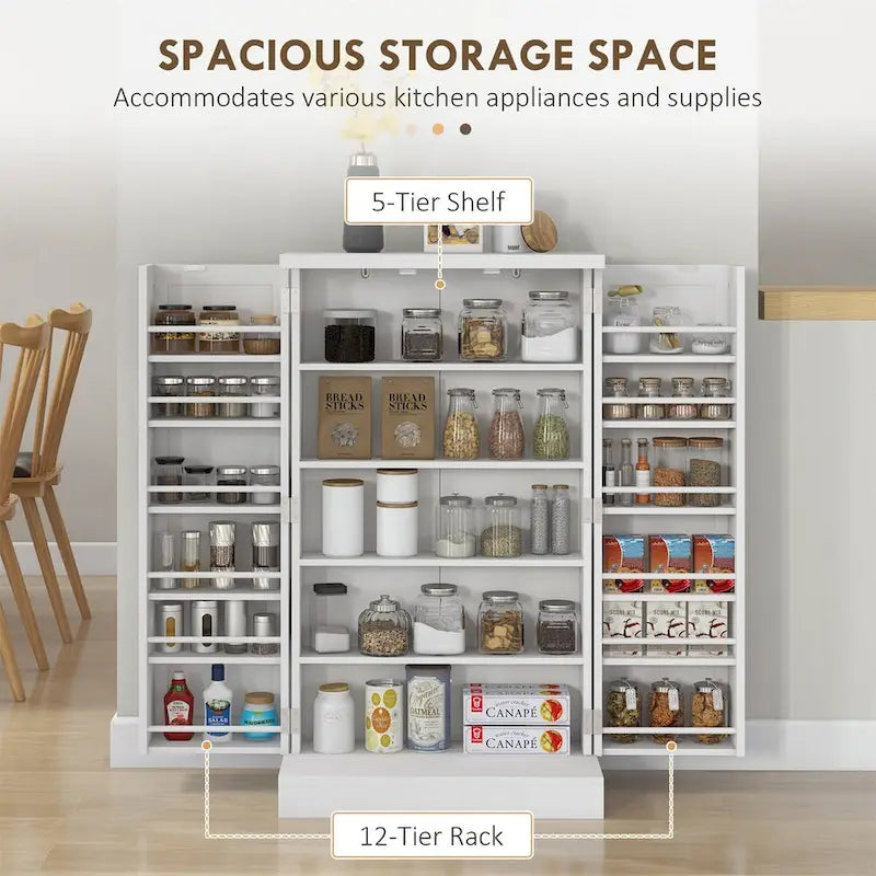 Armoire de garde-manger à 5 niveaux et double porte avec 12 rangements de porte