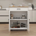 Isla de cocina rodante blanca con encimera de madera de caucho