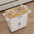 Isla de cocina rodante blanca con encimera de madera de caucho