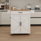 Isla de cocina rodante blanca con encimera de madera de caucho
