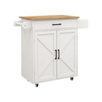 Isla de cocina rodante blanca con encimera de madera de caucho