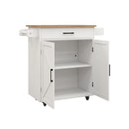 Isla de cocina rodante blanca con encimera de madera de caucho