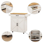 Isla de cocina rodante blanca con encimera de madera de caucho