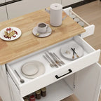Isla de cocina rodante blanca con encimera de madera de caucho