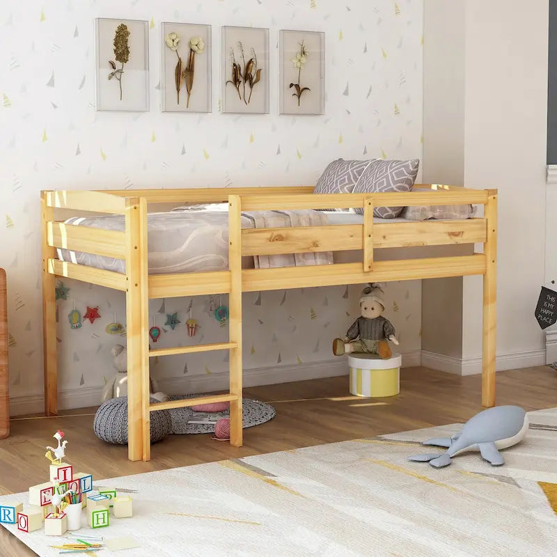 Twin Wood Loft Bed Low Loft Beds with Ladder