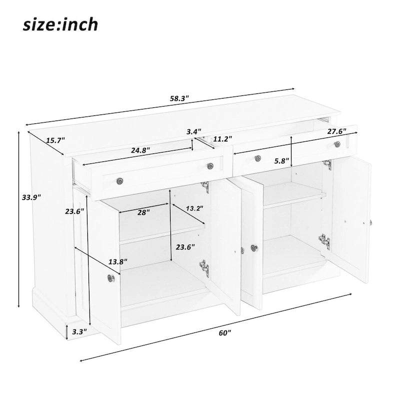 Antikes weißes Sideboard mit Schubladen und verstellbaren Einlegeböden