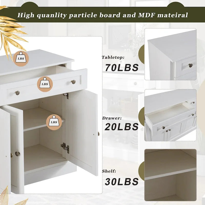 Antikes weißes Sideboard mit Schubladen und verstellbaren Einlegeböden