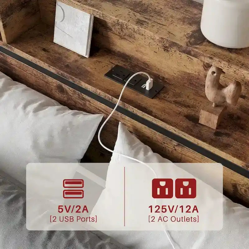 Metalowe łóżko z 4 szufladami i stacją ładującą, rozmiar Queen