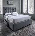 Grey Grid-Tufted Upholstered Platform Bed with 2 Storage Drawers