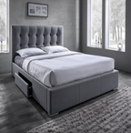 Grey Grid-Tufted Upholstered Platform Bed with 2 Storage Drawers